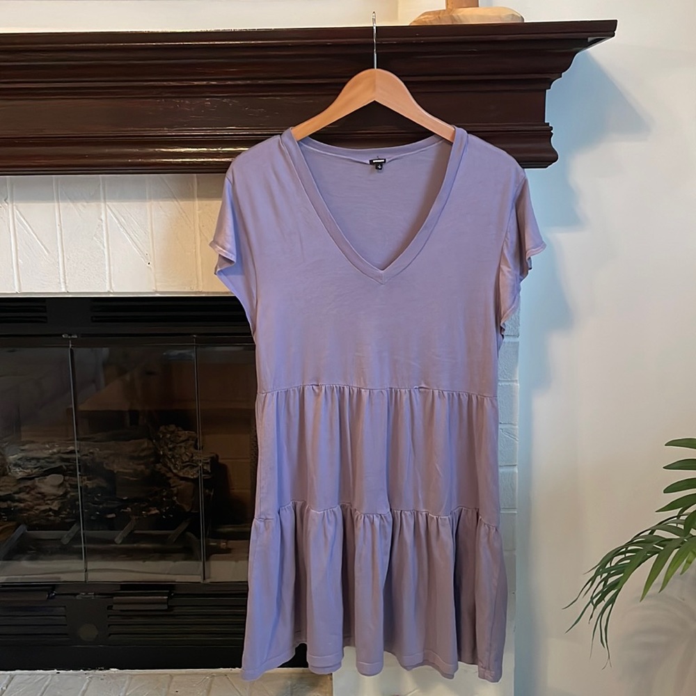 Monroe Tiered V-Neck Mini Dress in Purple L G5